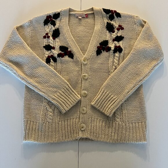 Pink Chicken Girls Holiday Sweater Cardigan Size 10Y Festive Holly Winter - Picture 1 of 6